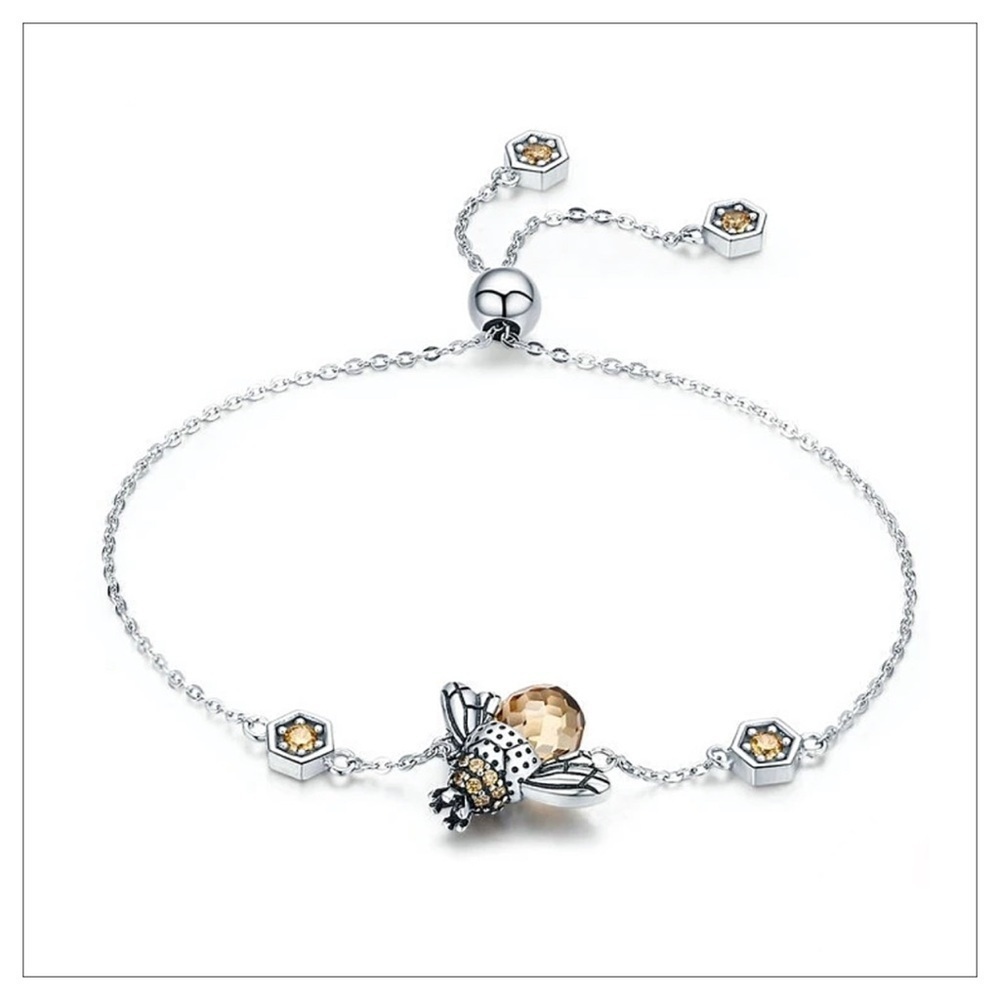 NEW Dainty Sterling Silver Dancing Honey Bee Chain Link Bolo Bracelet